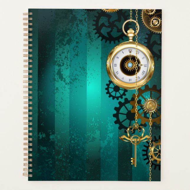 Steampunk Jewelry Watch on a Green Background Planner (Front)