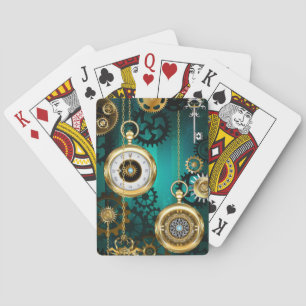 Steampunk Jewelry Watch on a Green Background Poker Cards