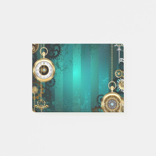 Steampunk Jewelry Watch on a Green Background Post-it Notes (Front)