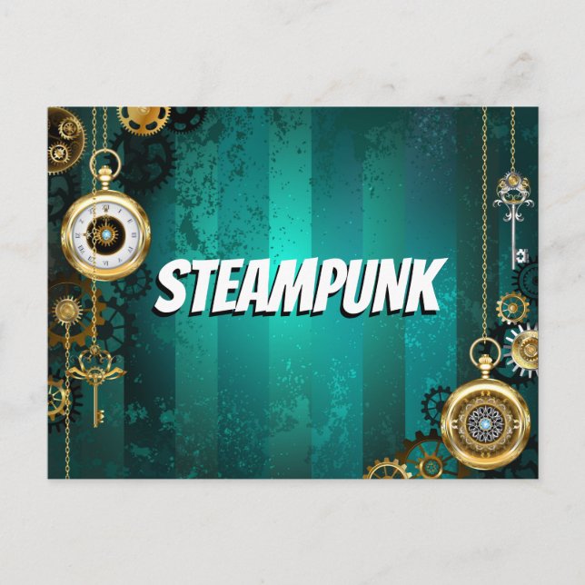 Steampunk Jewelry Watch on a Green Background Postcard (Front)