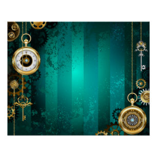 Steampunk Jewelry Watch on a Green Background Poster