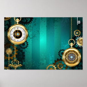 Steampunk Jewelry Watch on a Green Background Poster