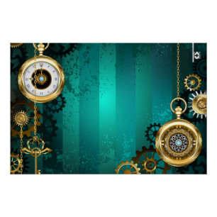 Steampunk Jewelry Watch on a Green Background Poster