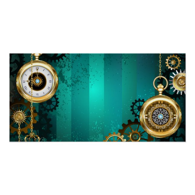 Steampunk Jewelry Watch on a Green Background Poster (Front)