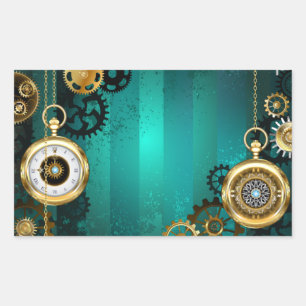 Steampunk Jewelry Watch on a Green Background Rectangular Sticker
