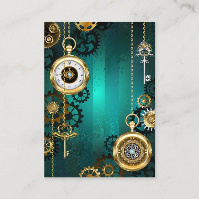 Steampunk Jewelry Watch on a Green Background Referral Card (Front)