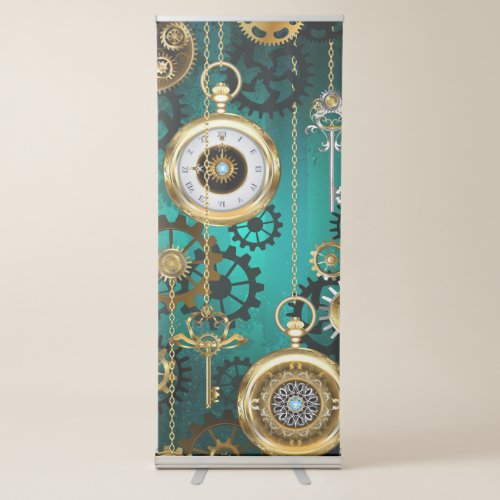 Steampunk Jewelry Watch on a Green Background Retractable Banner