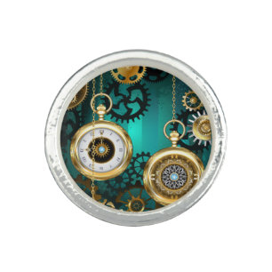 Steampunk Jewelry Watch on a Green Background Ring