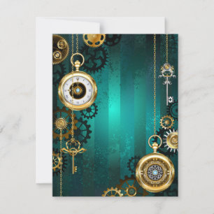 Steampunk Jewelry Watch on a Green Background RSVP Card