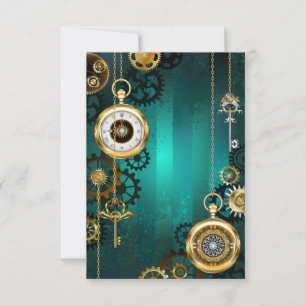 Steampunk Jewelry Watch on a Green Background RSVP Card