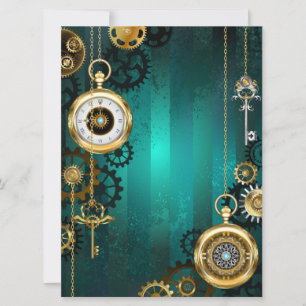 Steampunk Jewelry Watch on a Green Background Save The Date