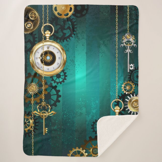 Steampunk Jewelry Watch on a Green Background Sherpa Blanket (Front)