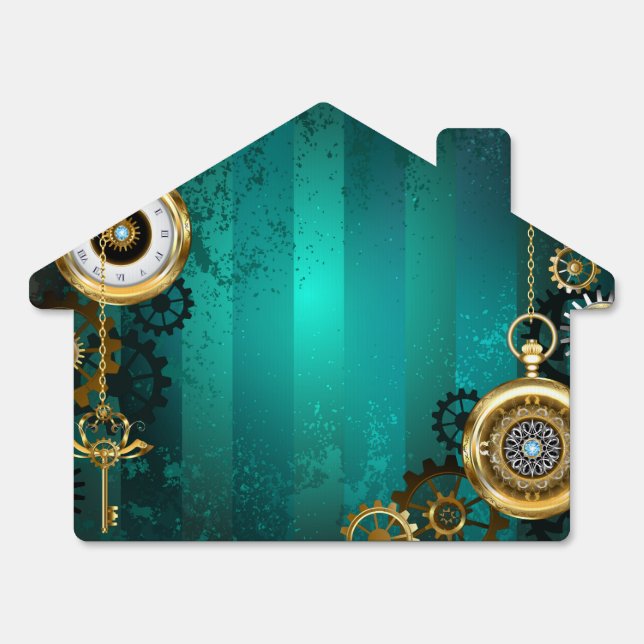 Steampunk Jewelry Watch on a Green Background Sign (Front)
