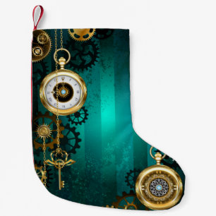 Steampunk Jewelry Watch on a Green Background Small Christmas Stocking