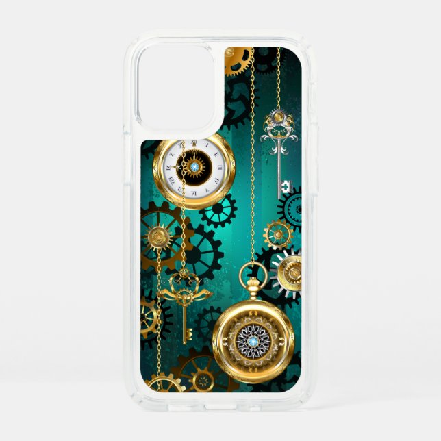 Steampunk Jewelry Watch on a Green Background Speck iPhone 12 Mini Case (Front)