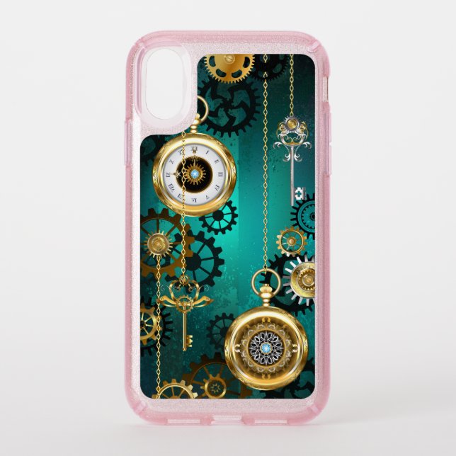 Steampunk Jewelry Watch on a Green Background Speck iPhone XR Case (Front)