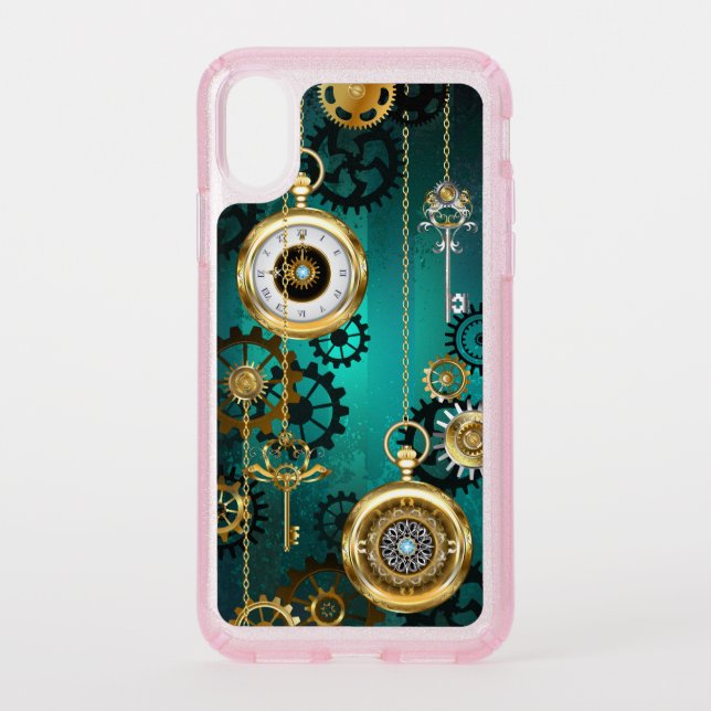 Steampunk Jewelry Watch on a Green Background Speck iPhone XS Case (Front)