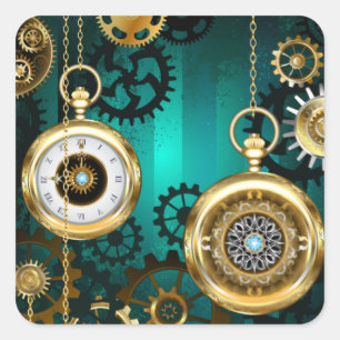 Steampunk Jewelry Watch on a Green Background Square Sticker