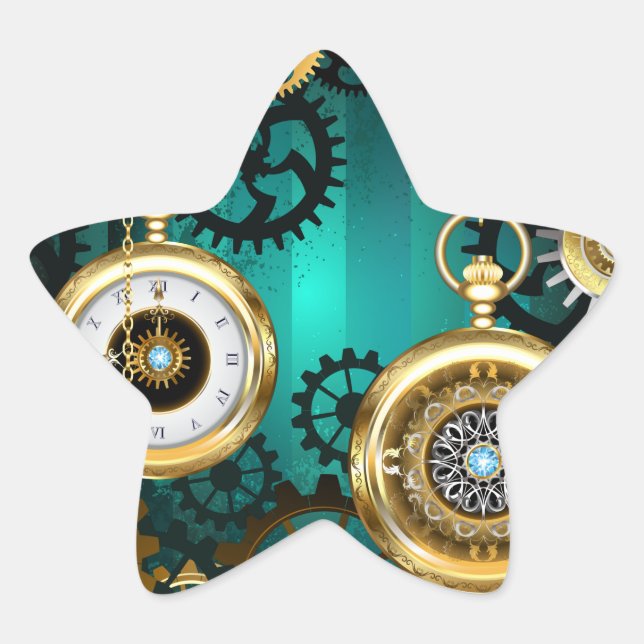 Steampunk Jewelry Watch on a Green Background Star Sticker (Front)