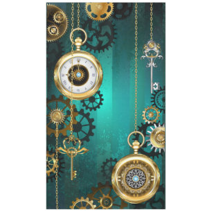 Steampunk Jewelry Watch on a Green Background Tablecloth
