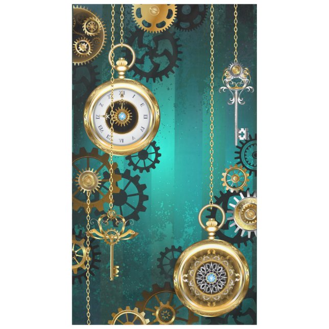 Steampunk Jewelry Watch on a Green Background Tablecloth (Front)