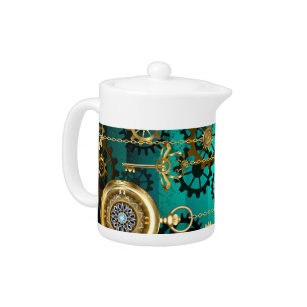 Steampunk Jewelry Watch on a Green Background Teapot