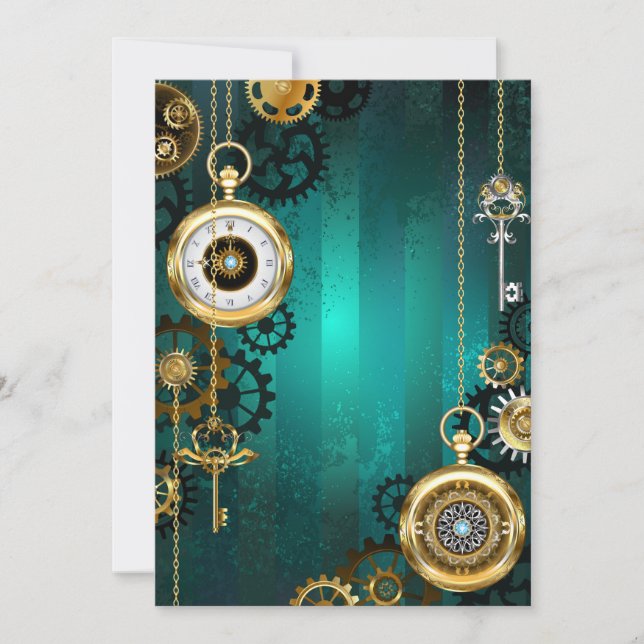 Steampunk Jewelry Watch on a Green Background Thank You Card (Front)