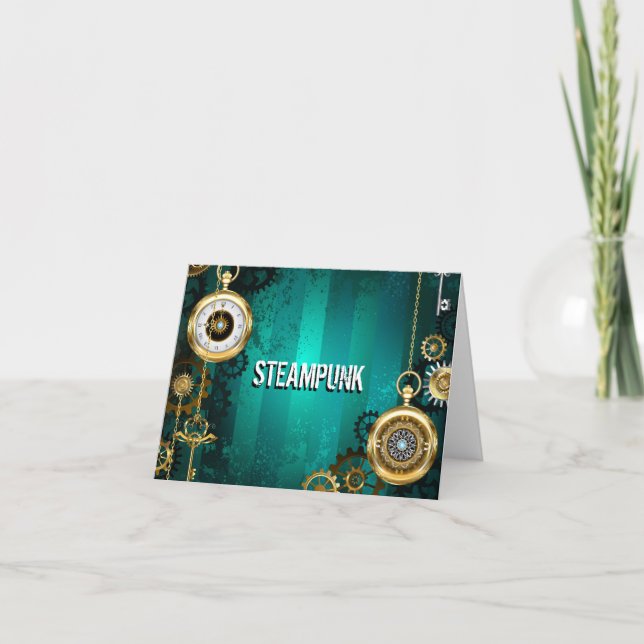 Steampunk Jewelry Watch on a Green Background Thank You Card (Front)