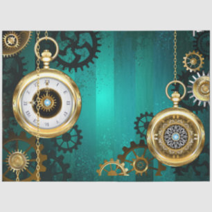 Steampunk Jewelry Watch on a Green Background Tissue Paper