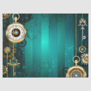Steampunk Jewelry Watch on a Green Background Tissue Paper