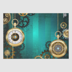 Steampunk Jewelry Watch on a Green Background Tissue Paper