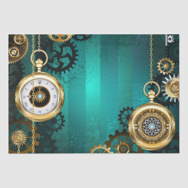 Steampunk Jewelry Watch on a Green Background Tissue Paper (Front)