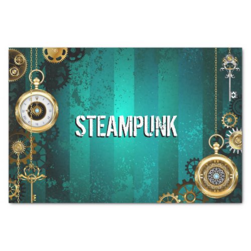 Steampunk Jewelry Watch on a Green Background Tissue Paper