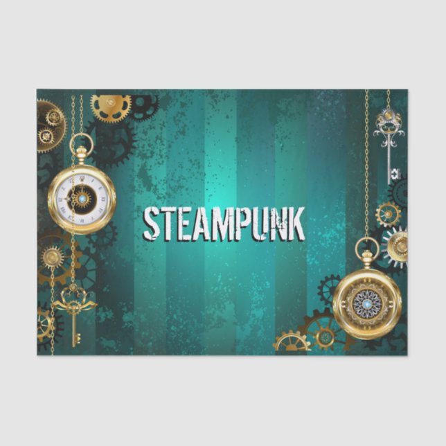 Steampunk Jewelry Watch on a Green Background Tissue Paper (Front)