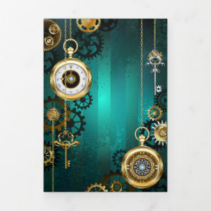 Steampunk Jewelry Watch on a Green Background Tri-Fold Program