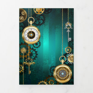 Steampunk Jewelry Watch on a Green Background Tri-Fold Program