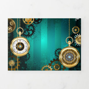 Steampunk Jewelry Watch on a Green Background Tri-Fold Program