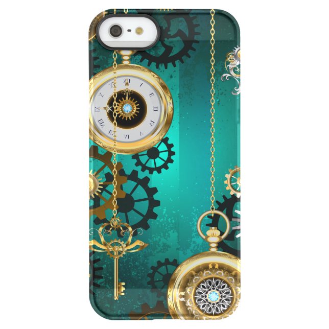 Steampunk Jewelry Watch on a Green Background Uncommon iPhone Case (Back)