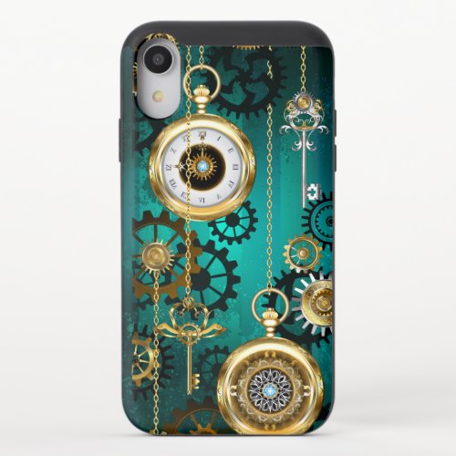 Steampunk Jewelry Watch on a Green Background iPhone XR Slider Case