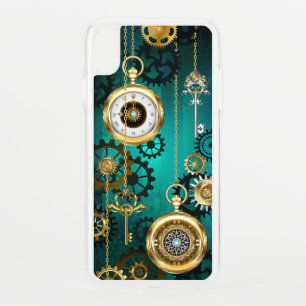 Steampunk Jewelry Watch on a Green Background iPhone XS Max Case