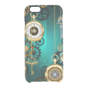 Steampunk Jewelry Watch on a Green Background Clear iPhone 6/6S Case