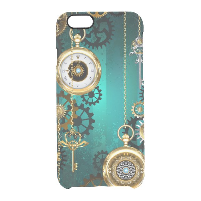 Steampunk Jewelry Watch on a Green Background Uncommon iPhone Case (Back)
