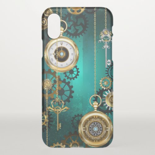Steampunk Jewelry Watch on a Green Background iPhone XS Case