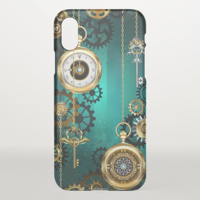 Steampunk Jewelry Watch on a Green Background Uncommon iPhone Case (Back)