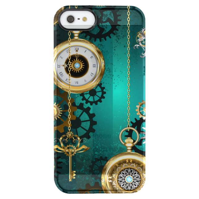 Steampunk Jewelry Watch on a Green Background Uncommon iPhone Case (Back)