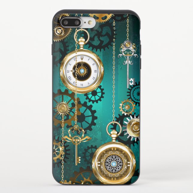 Steampunk Jewelry Watch on a Green Background Uncommon iPhone Case (Back)