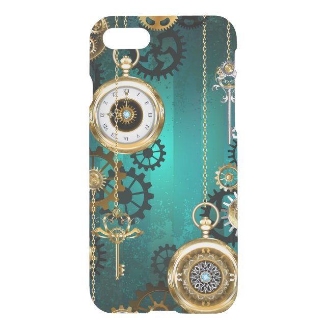 Steampunk Jewelry Watch on a Green Background Uncommon iPhone Case (Back)