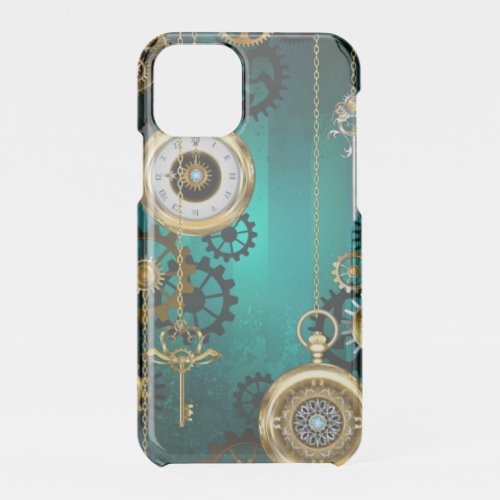 Steampunk Jewelry Watch on a Green Background iPhone 11 Pro Case