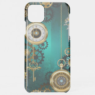 Steampunk Jewelry Watch on a Green Background iPhone 11 Pro Max Case