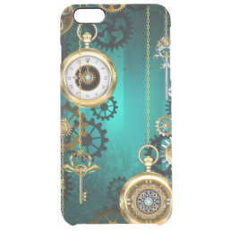 Steampunk Jewelry Watch on a Green Background Clear iPhone 6 Plus Case